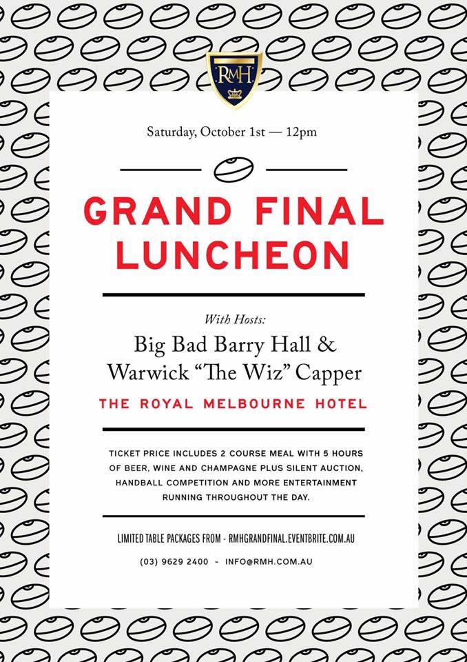 Press flyer image RMH PRESENTS - GRAND FINAL LUNCHEON - SATURDAY 1 OCTOBER, 2016