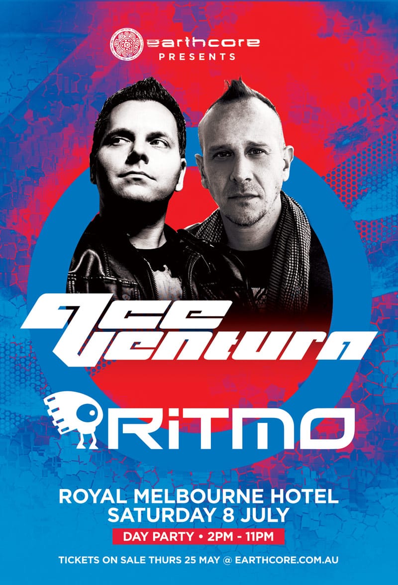 Press flyer image EARTHCORE PRESENTS - ACE VENTURA x RITMO DAY PARTY - SATURDAY 8 JULY, 2017