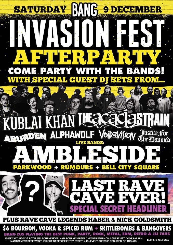 Press flyer image BANG PRESENTS - INVASION FEST AFTERPARTY - SATURDAY 9 DECEMBER, 2017