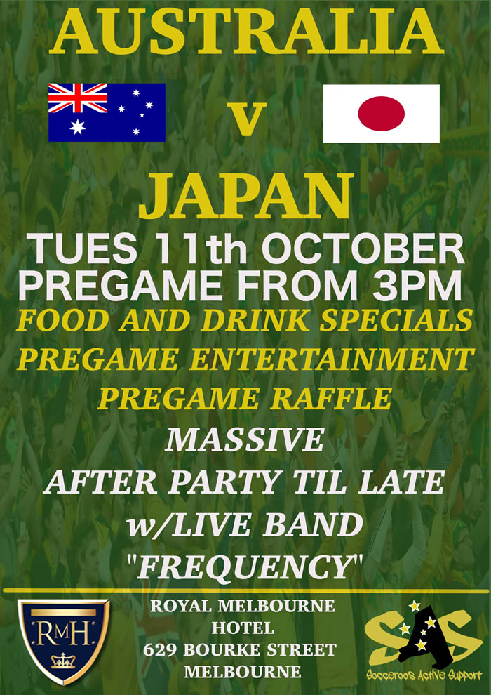 Press flyer image AUSTRALIA VS JAPAN PREGAME - TUESDAY 11 OCTOBER, 2016
