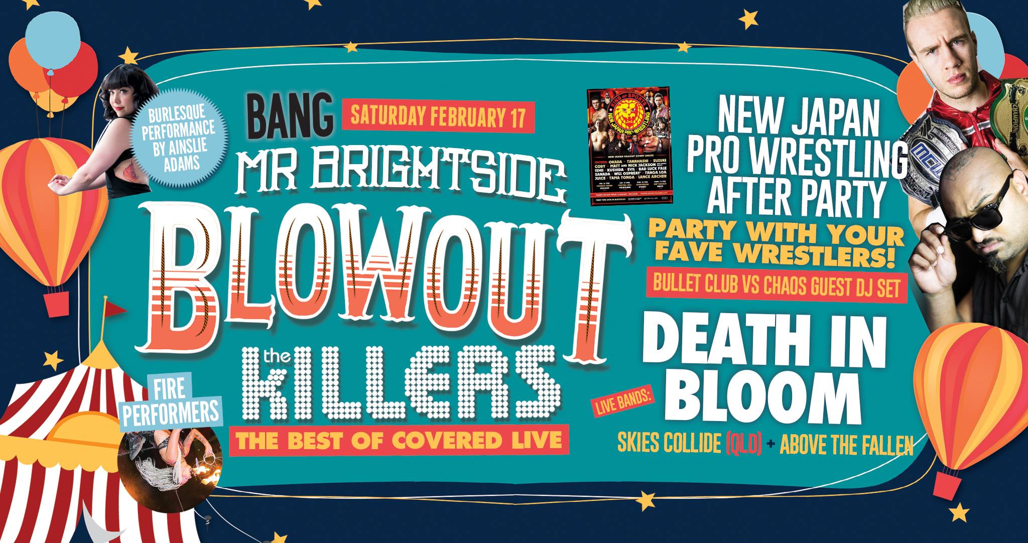 Press flyer image BANG PRESENTS - MR BRIGHTSIDE BLOWOUT NJPW AFTERPARTY - SATURDAY 17 FEBRUARY, 2018