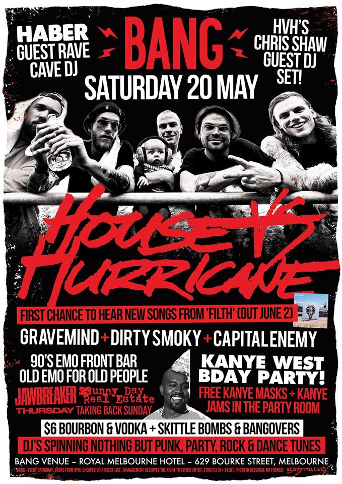 Press flyer image BANG PRESENTS - HOUSE VS HURRICANE LIVE - SATURDAY 20 MAY, 2017